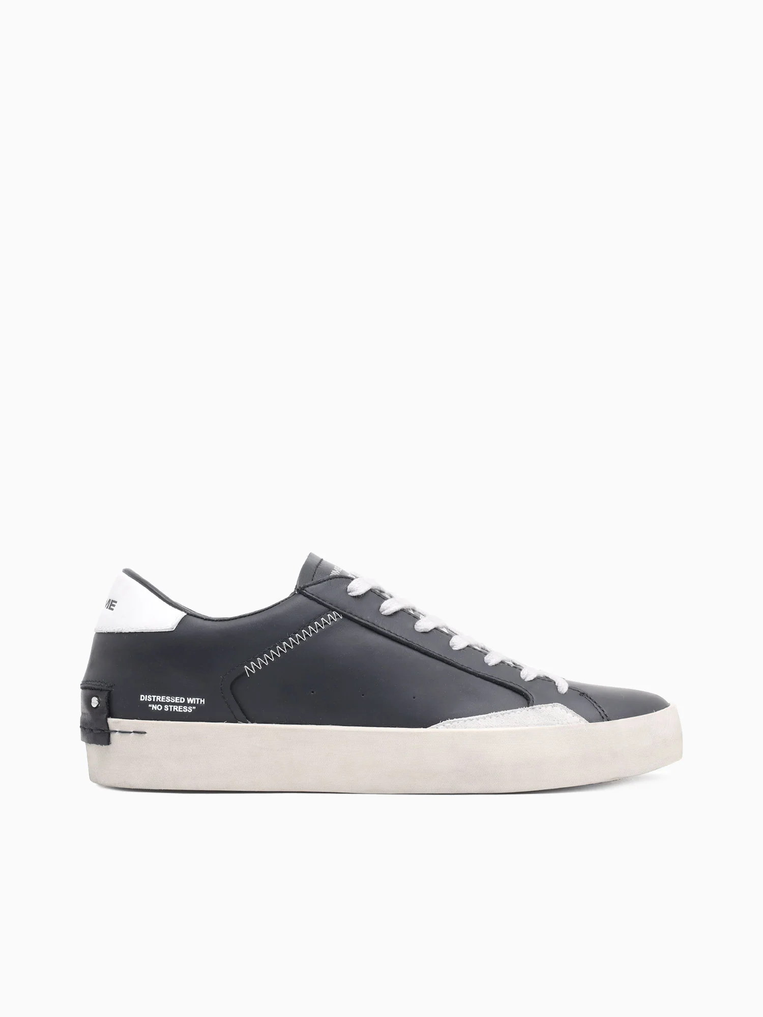 Low Top Distressed Black Leather