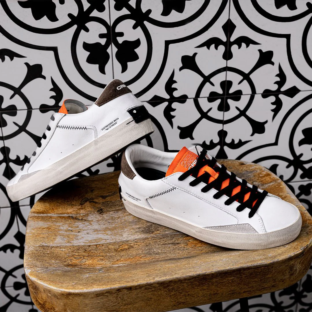 Low Top Distressed White Orange leather - Image 3